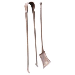 Antique French Wrought Iron Fireplace Tools or Fire Tools, Louis XV Period, 18th Century
