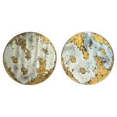 Hollywood Regency Style, Round Wall Mirrors, Eglomise Glass, Gold Leaf, 21st C.