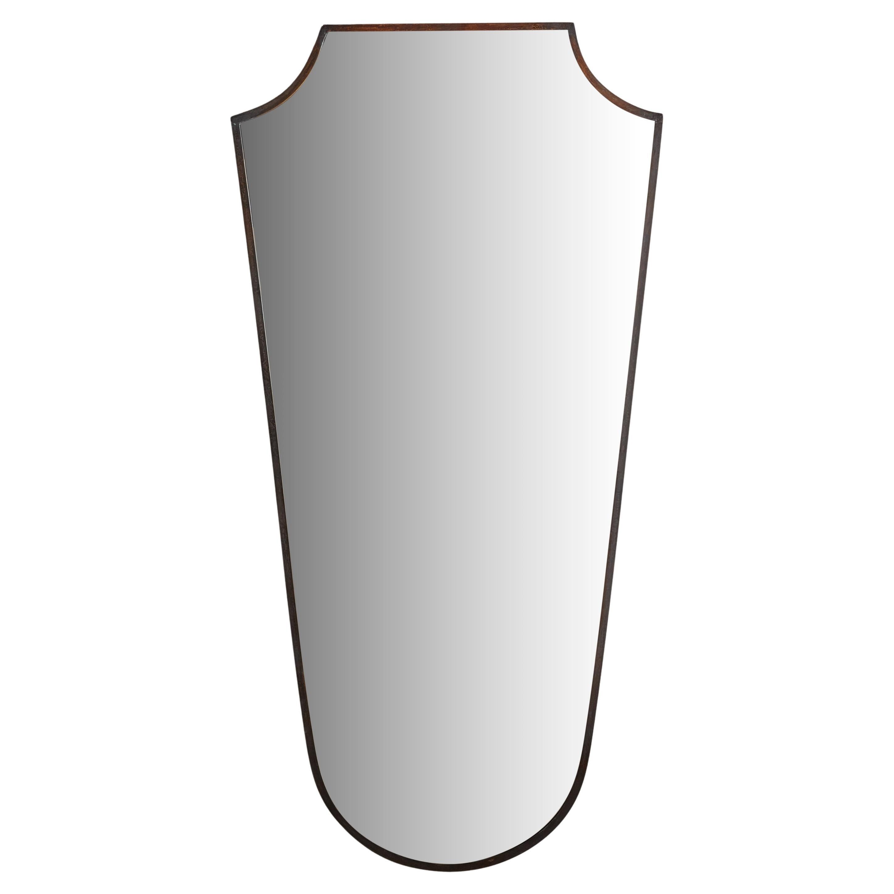 Tall Brass Shield Mirror, Italy 1970s