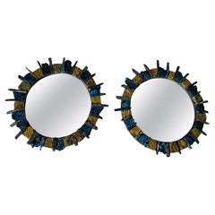 Pareja de espejos orgánicos modernos Sunburst Estilo Lalane Ágata Piedra Oro