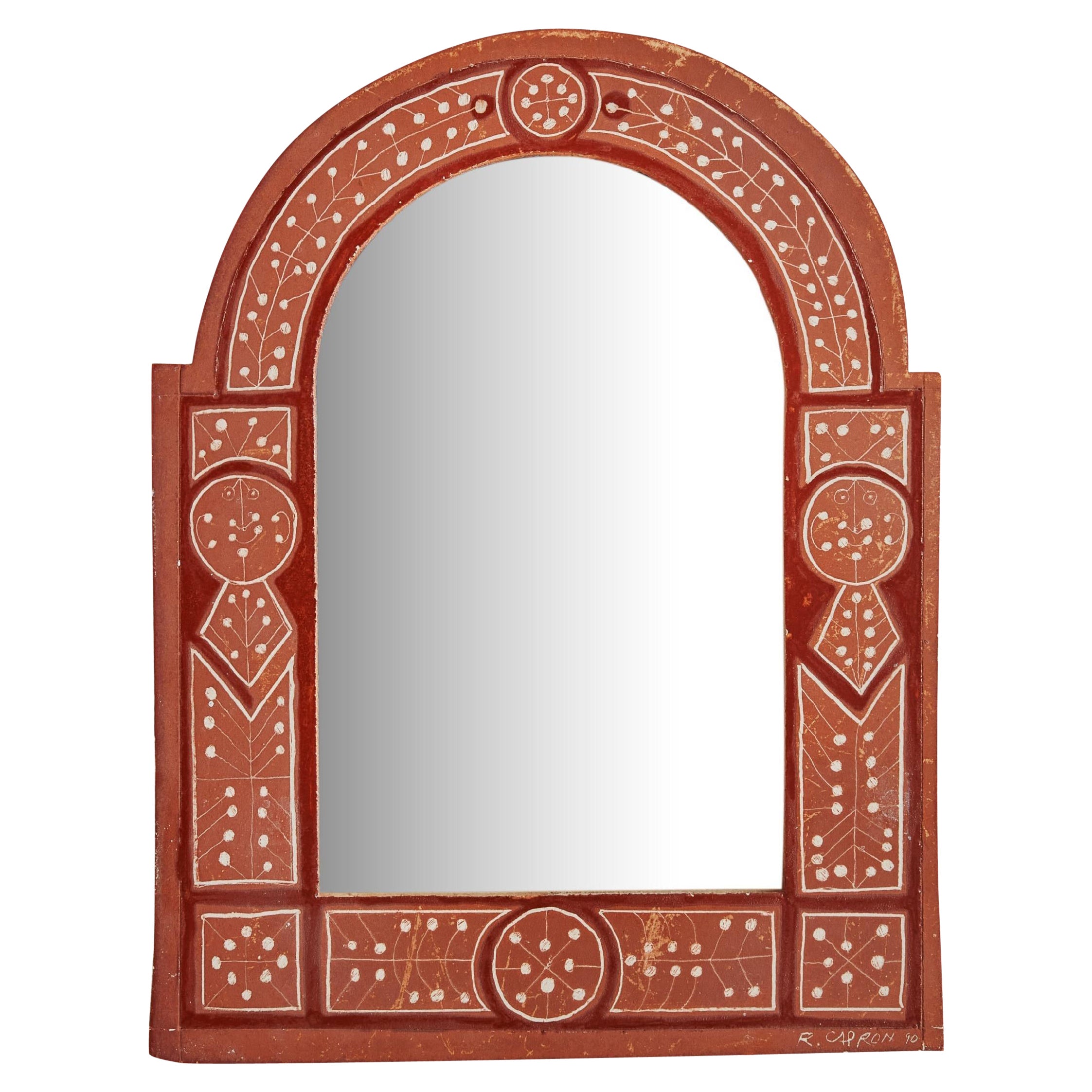 French Ceramic Wall Mirror by Roger Capron, 1950s