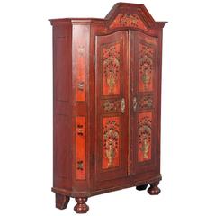 Antique Hungarian Armoire with Original Red Paint, Dated 1833