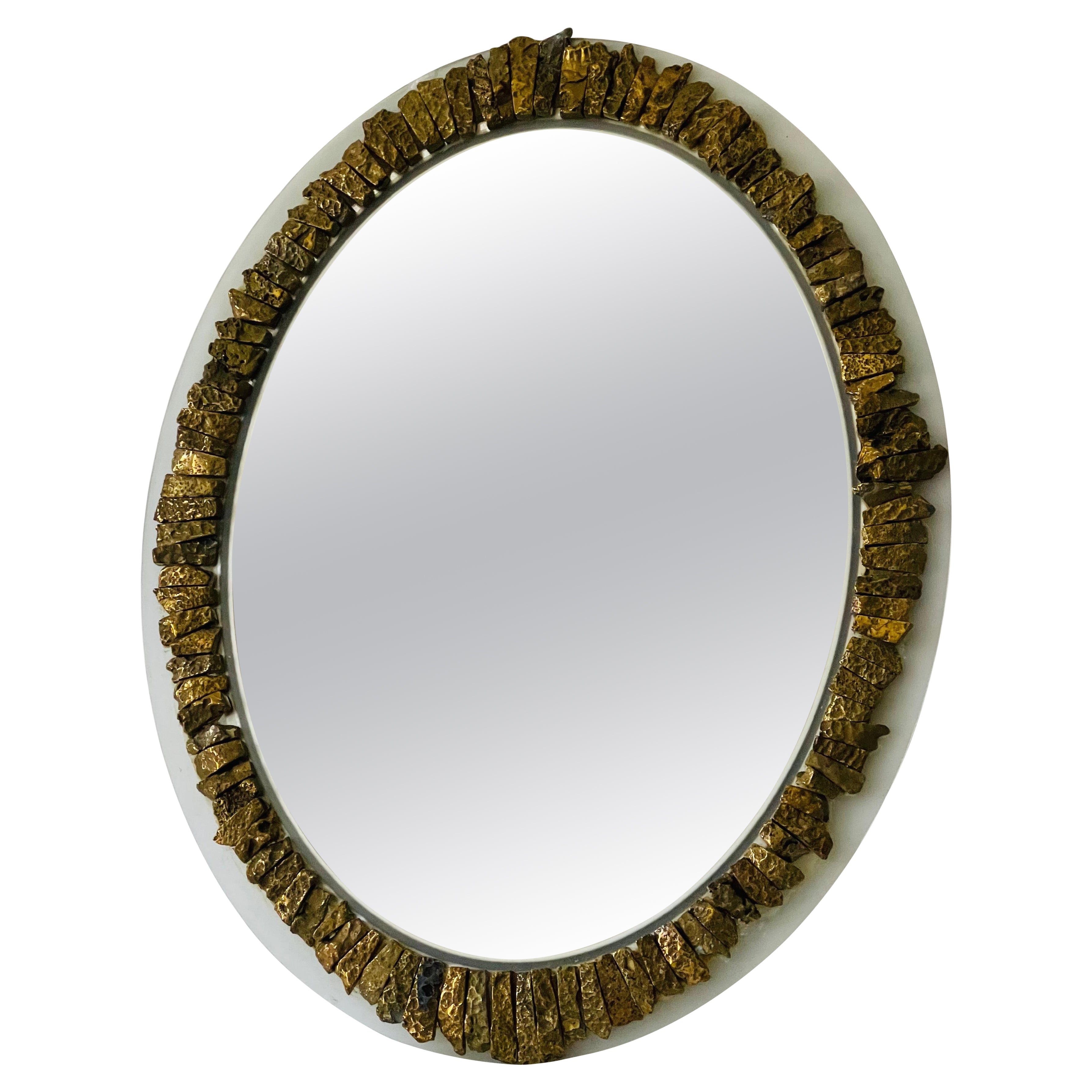 Unique Line Vautrin Style Agate Gold Stone Oval Mirror.