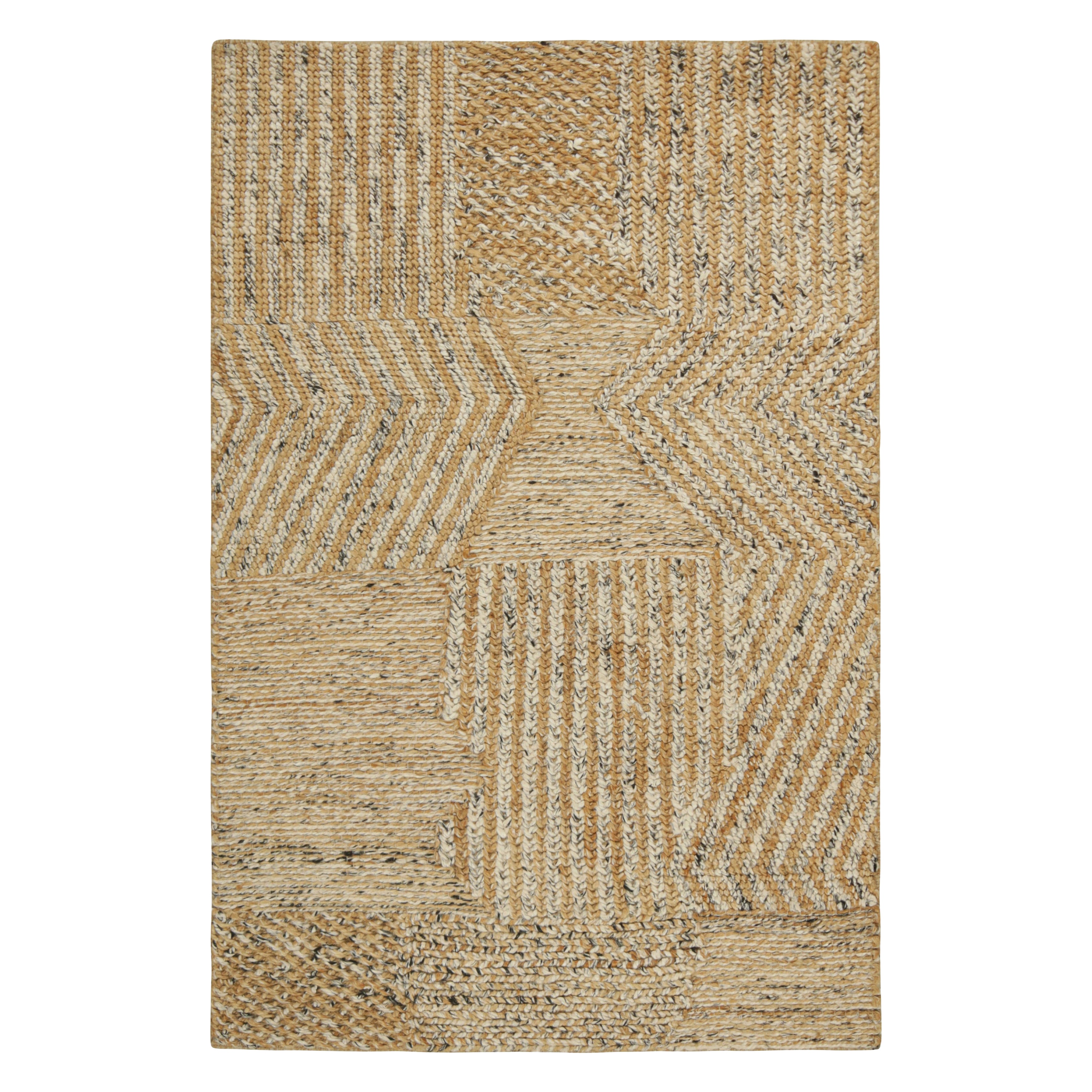 Rug & Kilim’s Abstract Flatweave in Beige-Brown and White Geometric Patterns