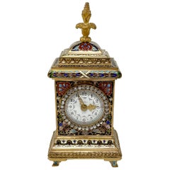 Antique French smaltato e "Jewell", orologio da carrozza in bronzo dorato, circa 1890.