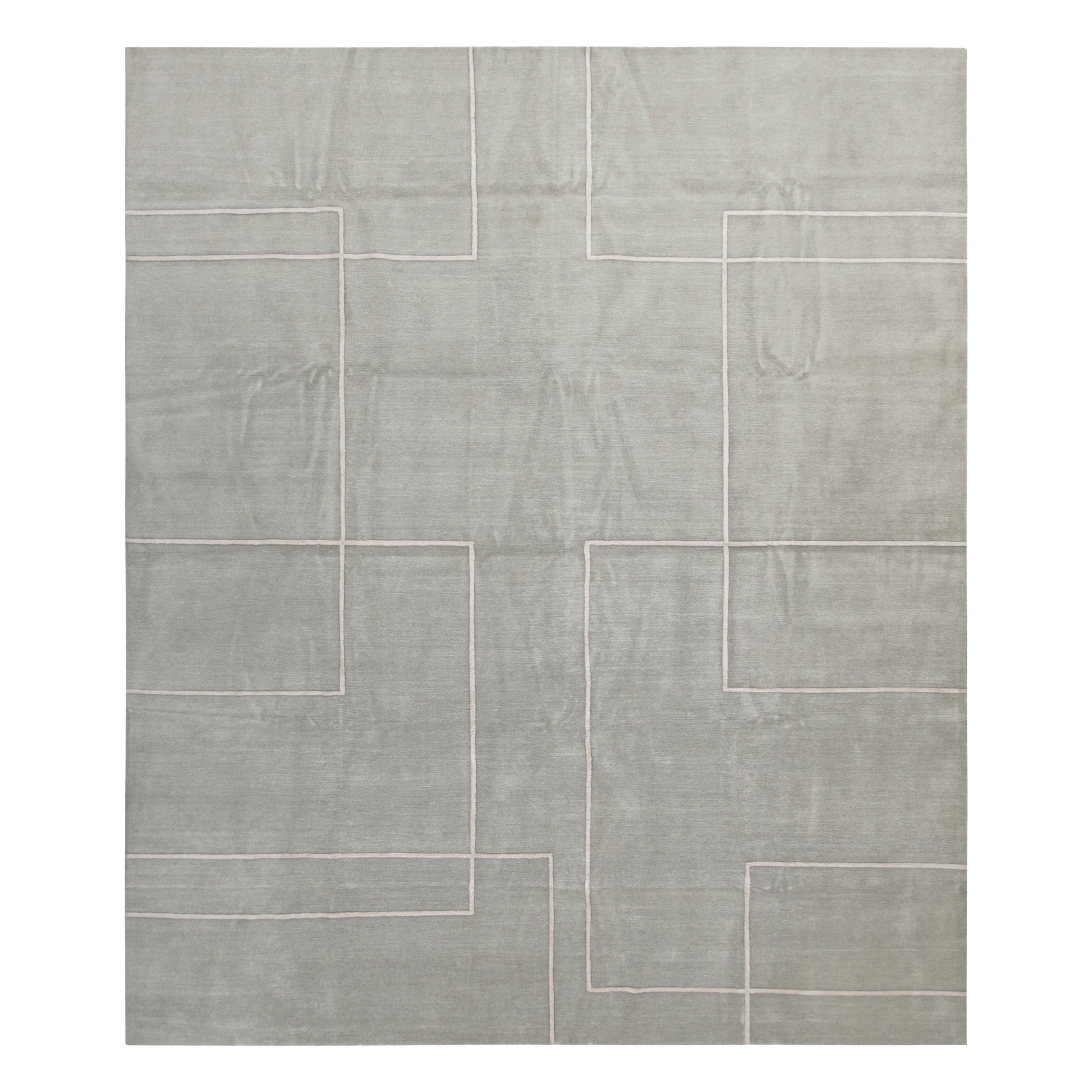 Rug and Kilim’s Custom Rug Design in Gray with White Geometric Pattern