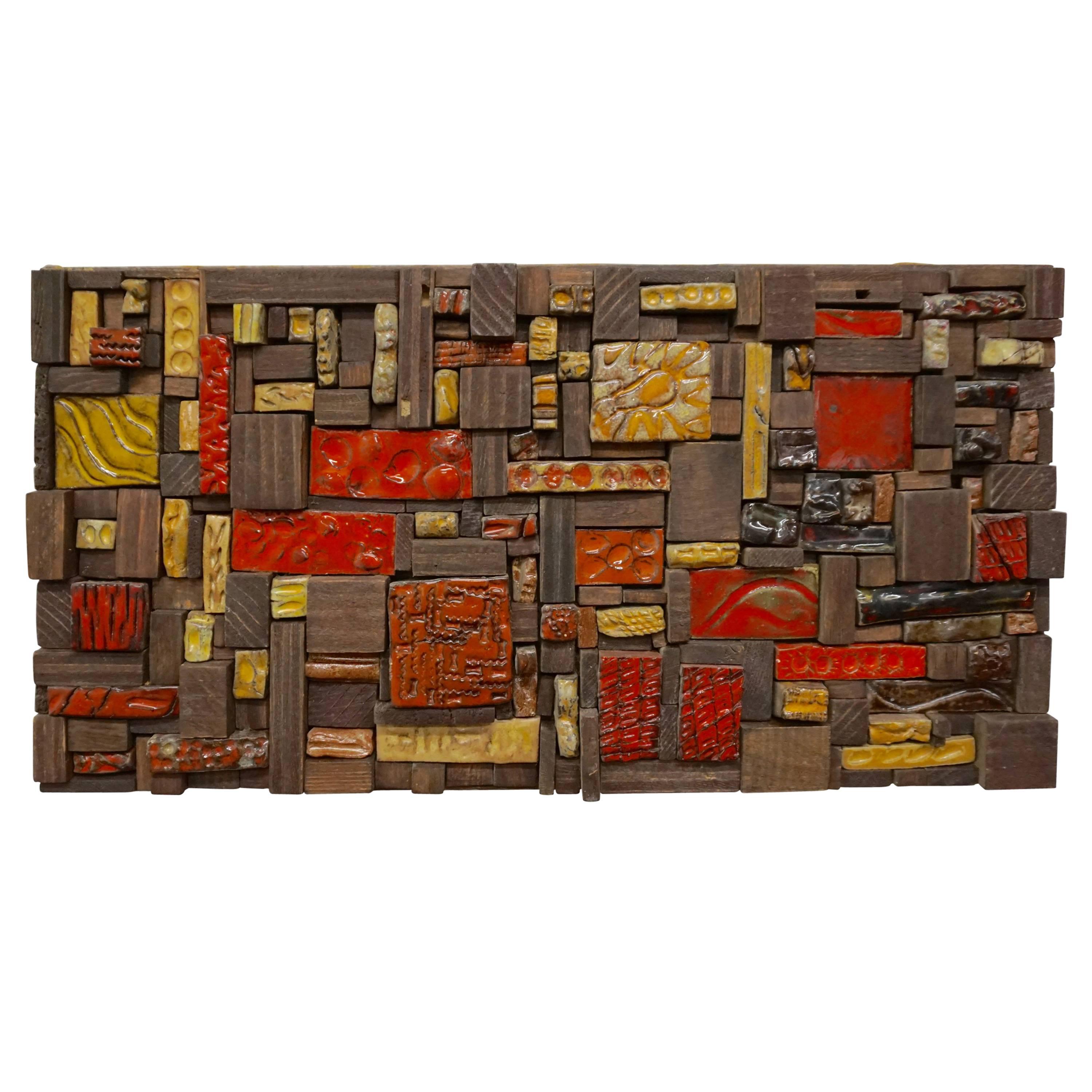 1960s Ceramic Tile and Wood Assemblage For Sale