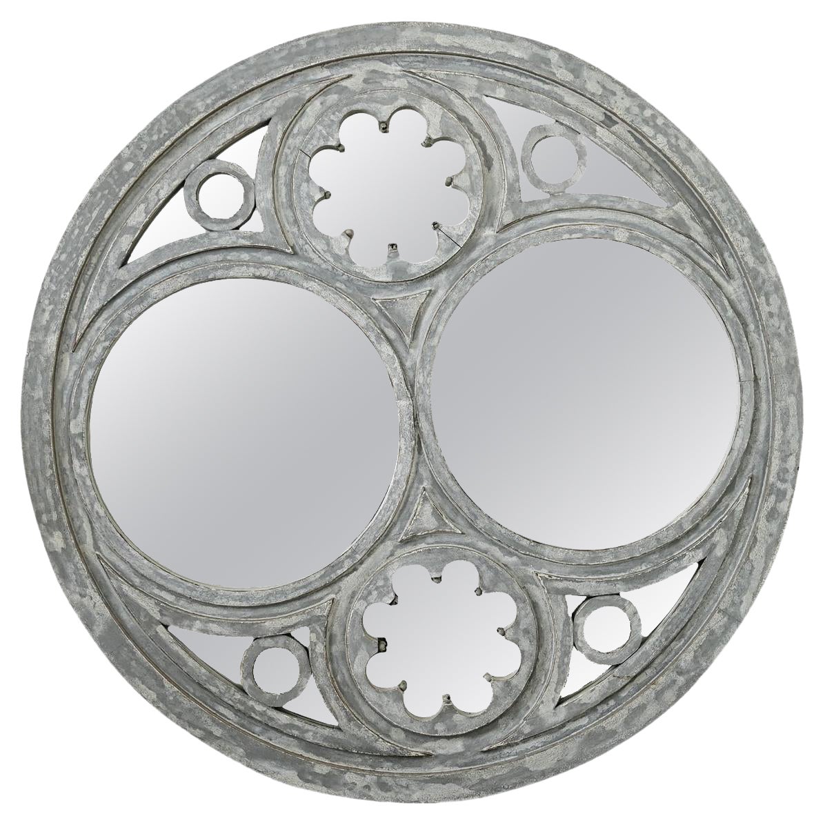 French Vintage Architectural Round Mirror