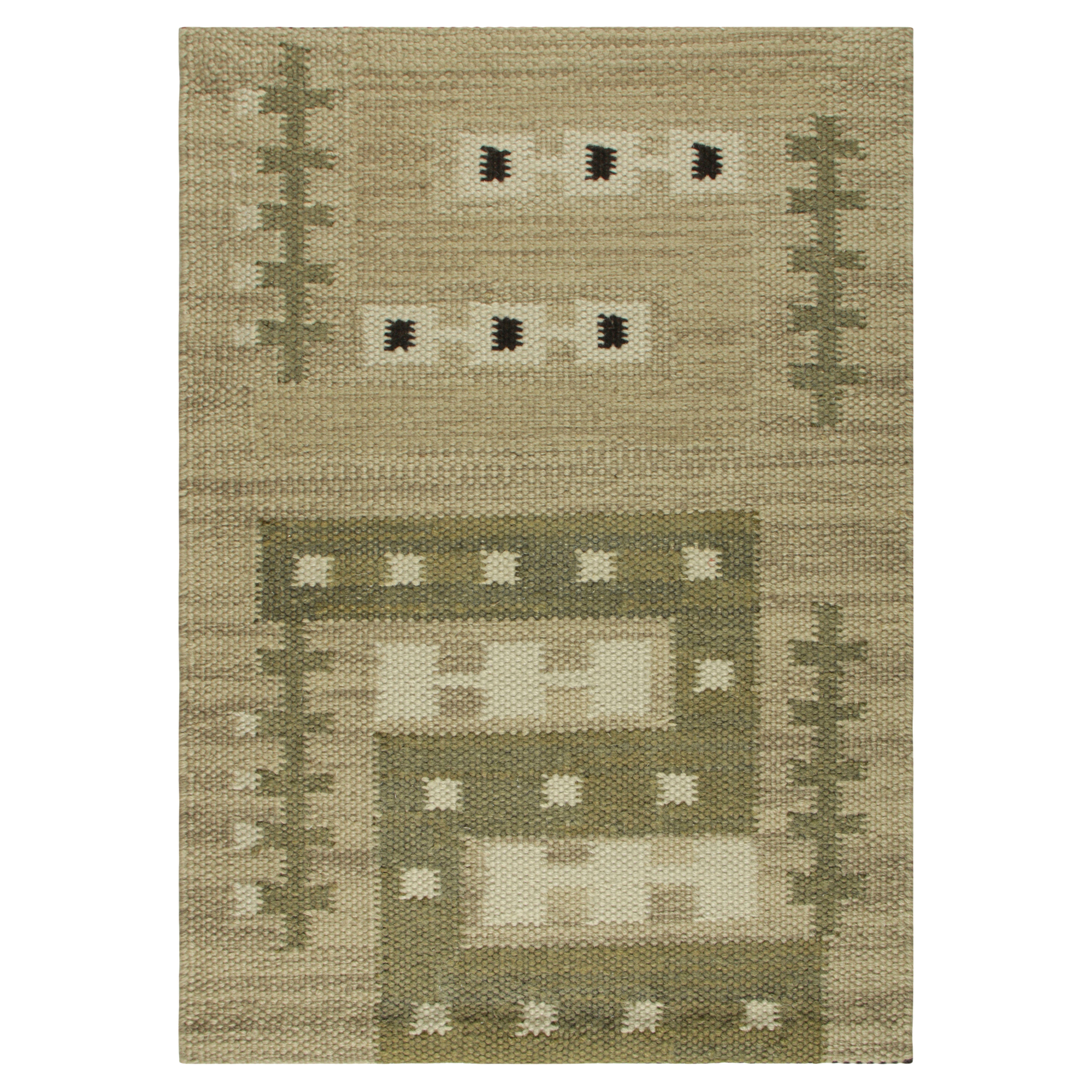 Muestra de alfombra personalizada de estilo escandinavo de Rug & Kilim con motivos geométricos verdes