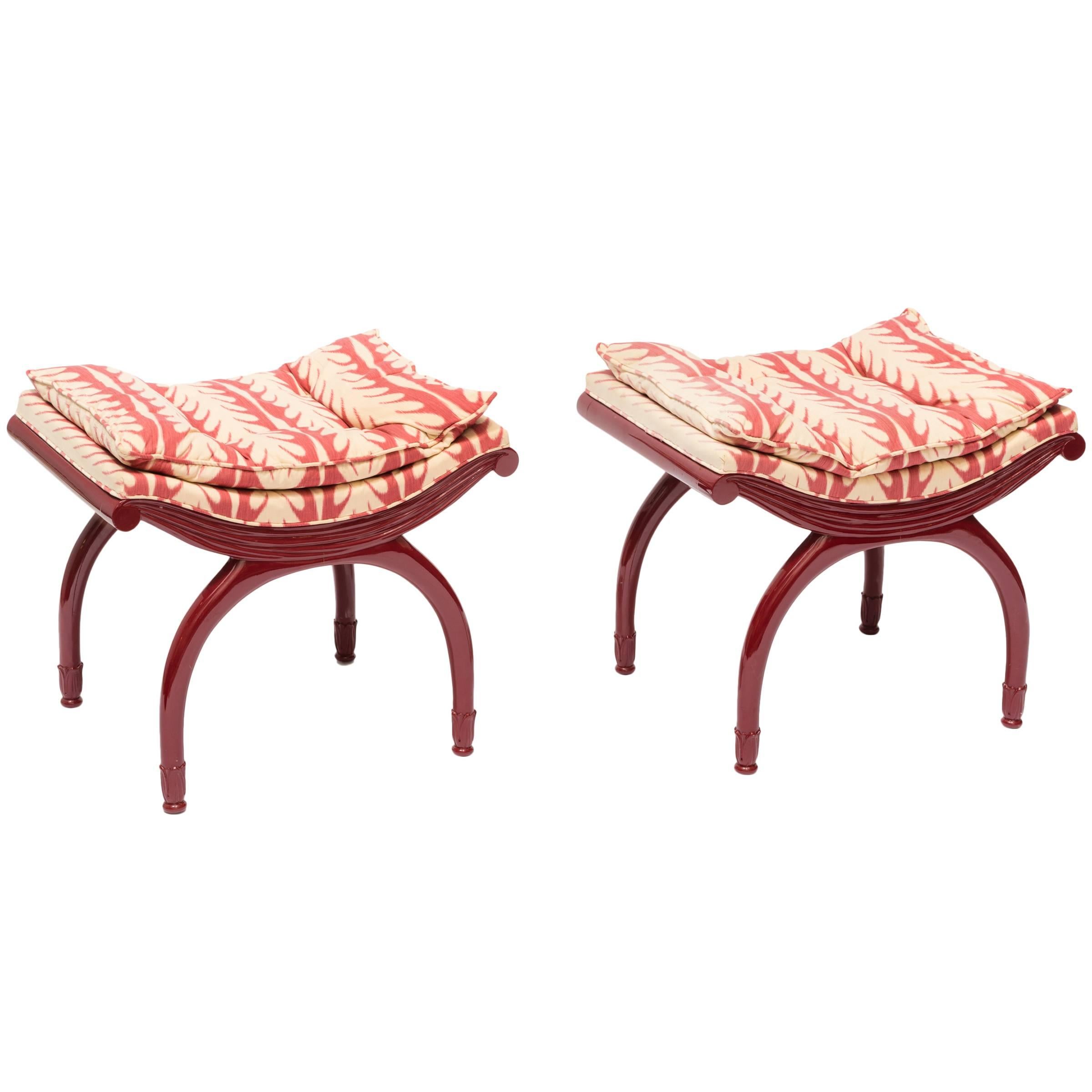 Pair Of Red 1940s Lacquered Benches