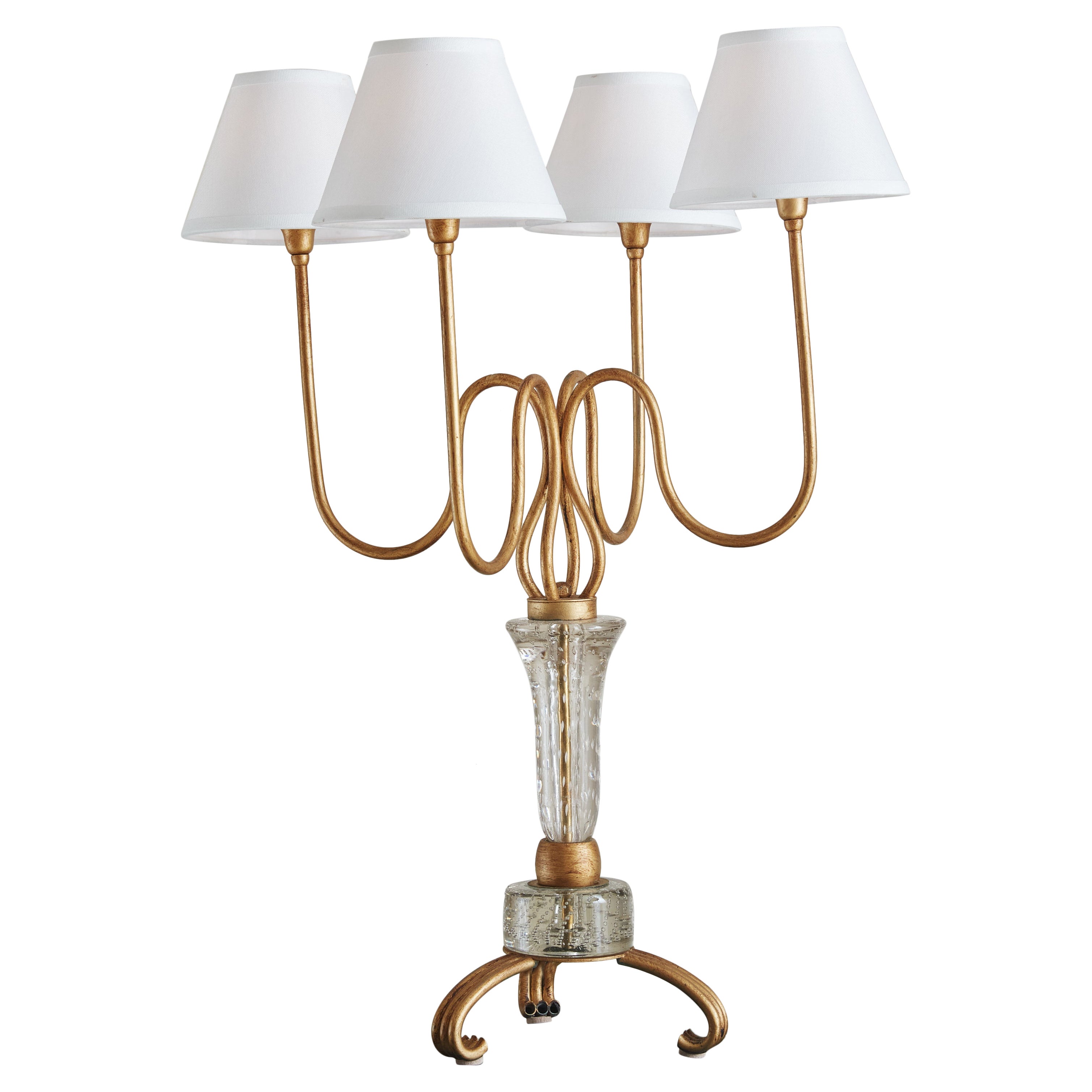 Barovier Murano Glass + Gilt Metal Table Lamp, 1950s