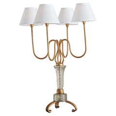 Barovier Murano Glass + Gilt Metal Table Lamp, 1950s