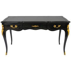  Louis XV Style Black Lacquer Bureau Plat with Ormolu Mounts by Auffray and Co.