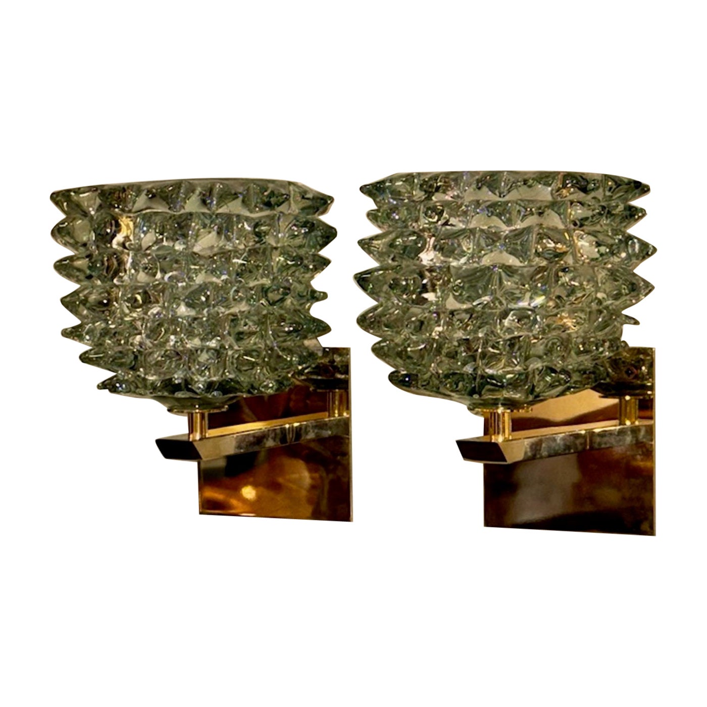 Coppia di lampade in vetro di Murano e ottone di Rostrada in vendita