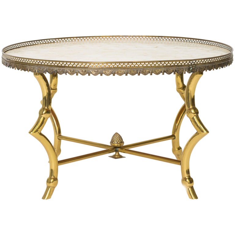Brass Ram Hoof Table with Capiz Top For Sale at 1stDibs