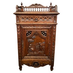 Antique French Brittany Carved Walnut Jam Cabinet, Circa 1890-1900.