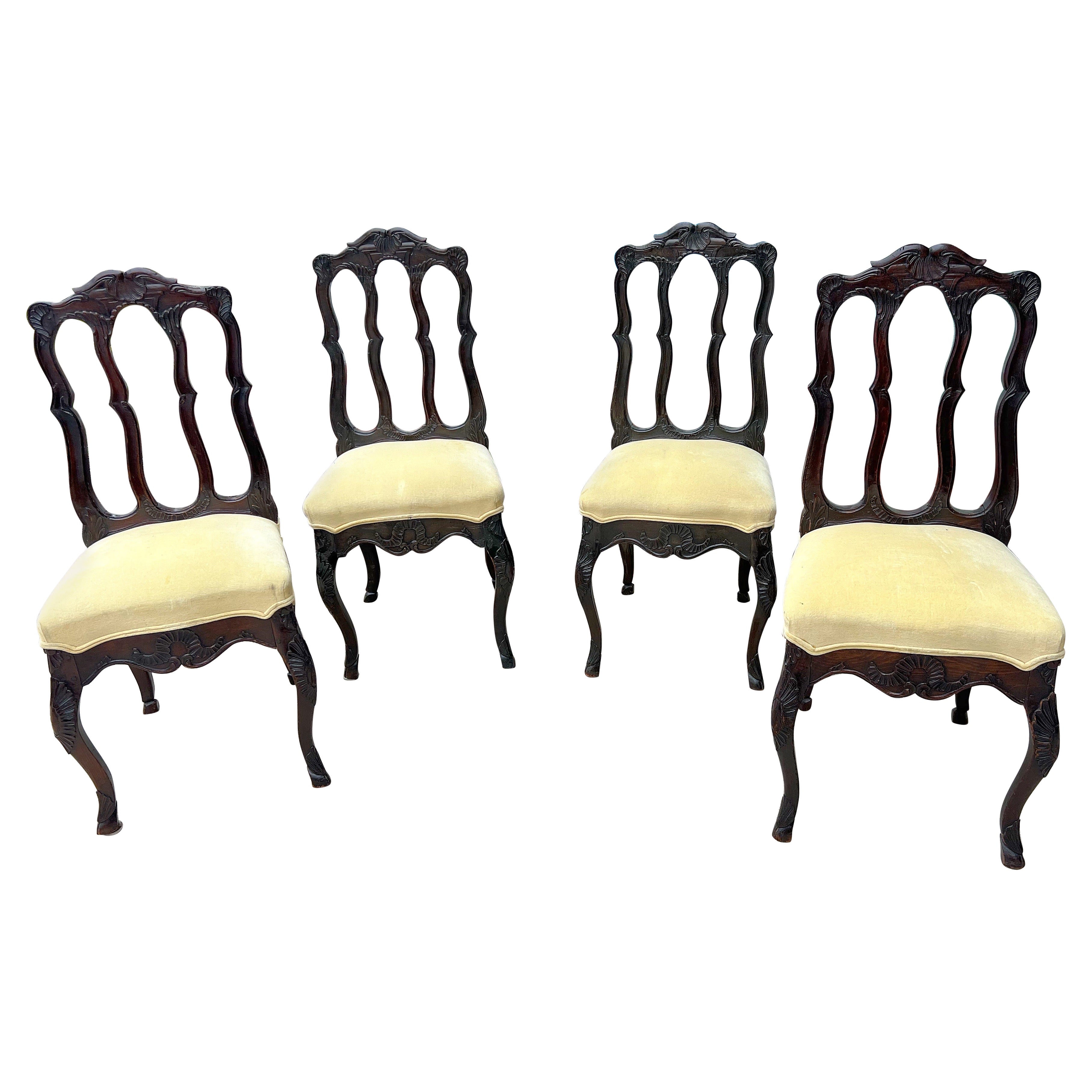 1920s French Louis XV Style Oak Dining Chairs- Set of 4