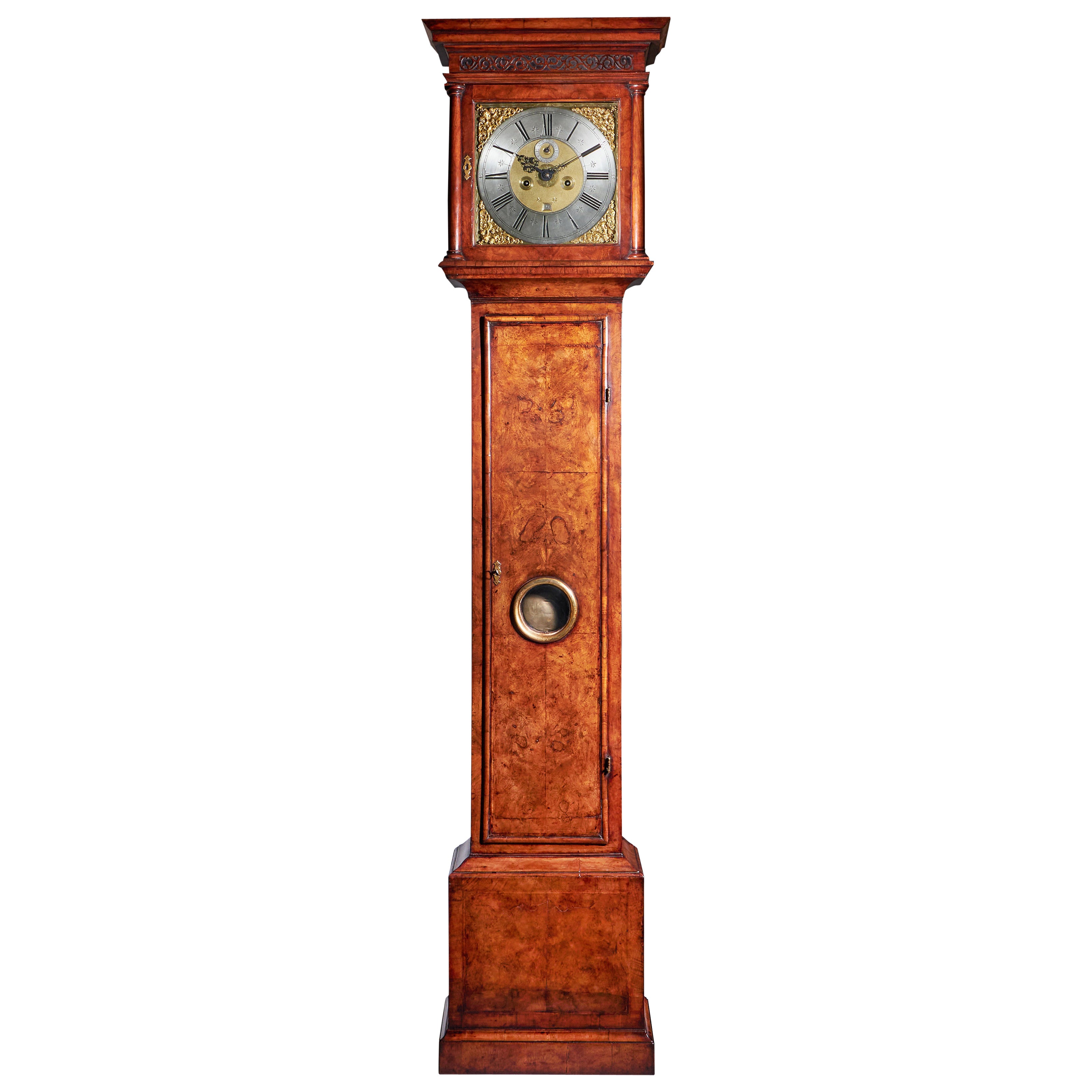 Fine 18th Century Queen Anne Burr Walnut Eight-Day Longcase Clock