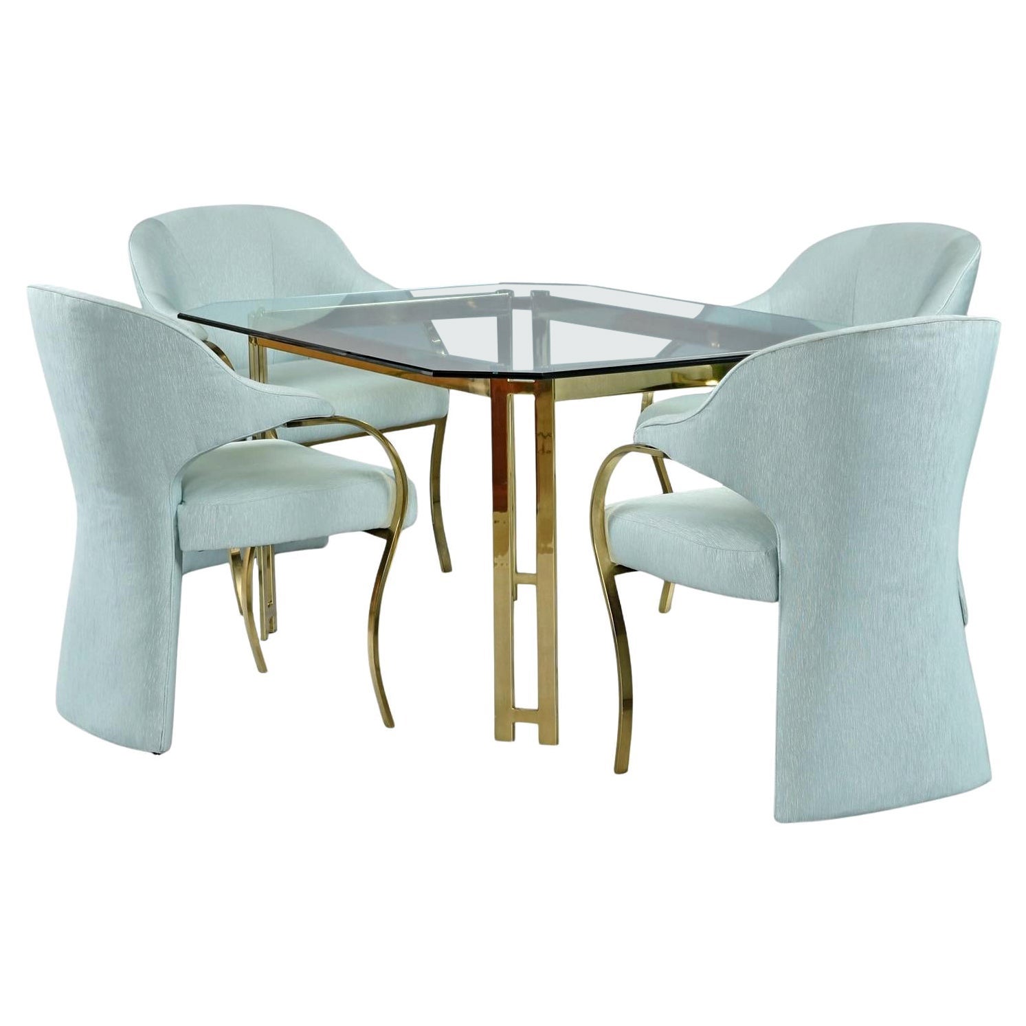 Hollywood Regency Brass Gold and Glass Dining Set with Carson's Armchairs