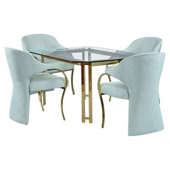 Set da pranzo Hollywood Regency in ottone, oro e vetro con poltrone di Carsons