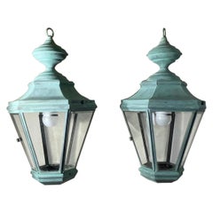 Pair Of Vintage Handcrafted Brass Hanging Lanterns