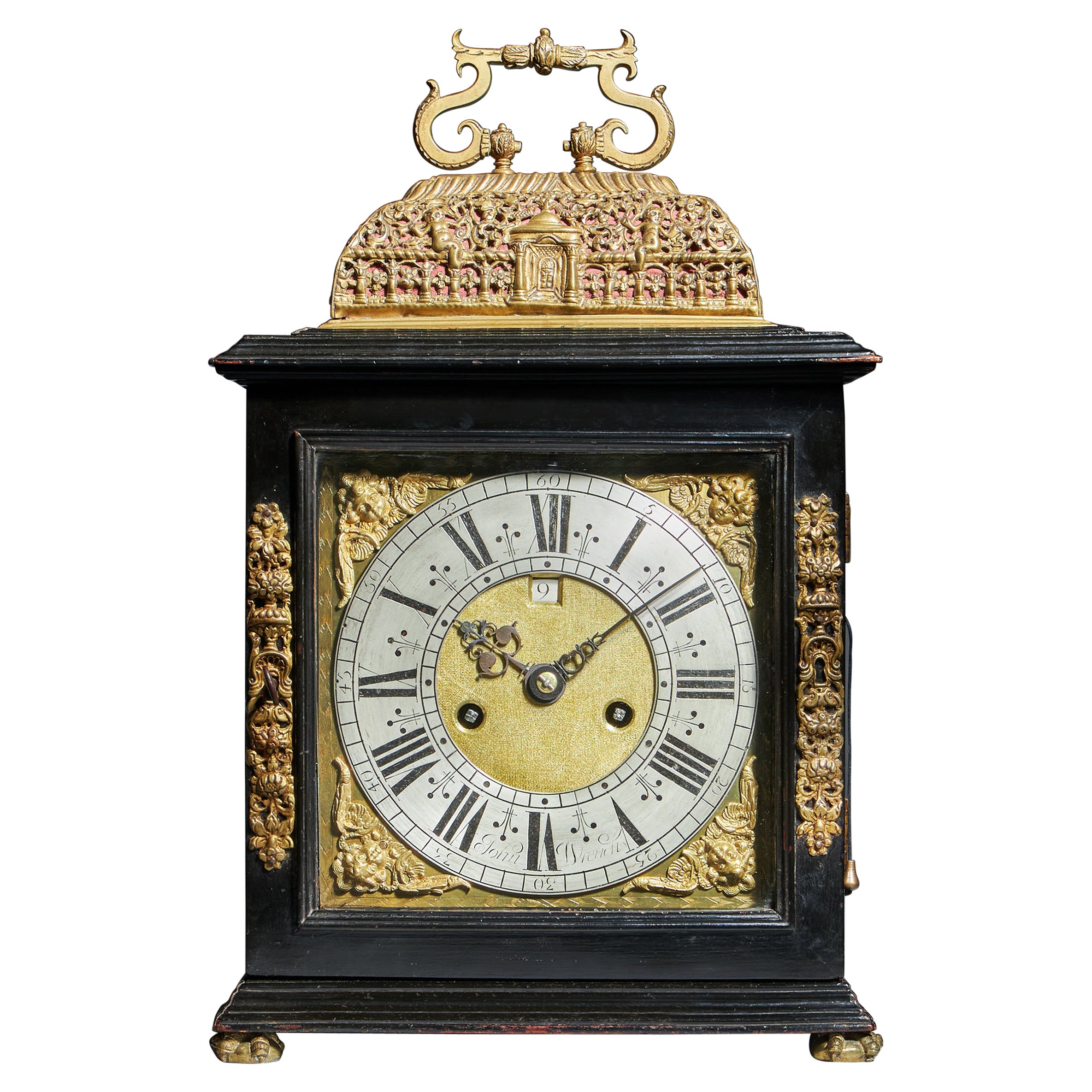 Reloj de sobremesa inglés de ocho días accionado por muelle del siglo XVII, por John Wrench