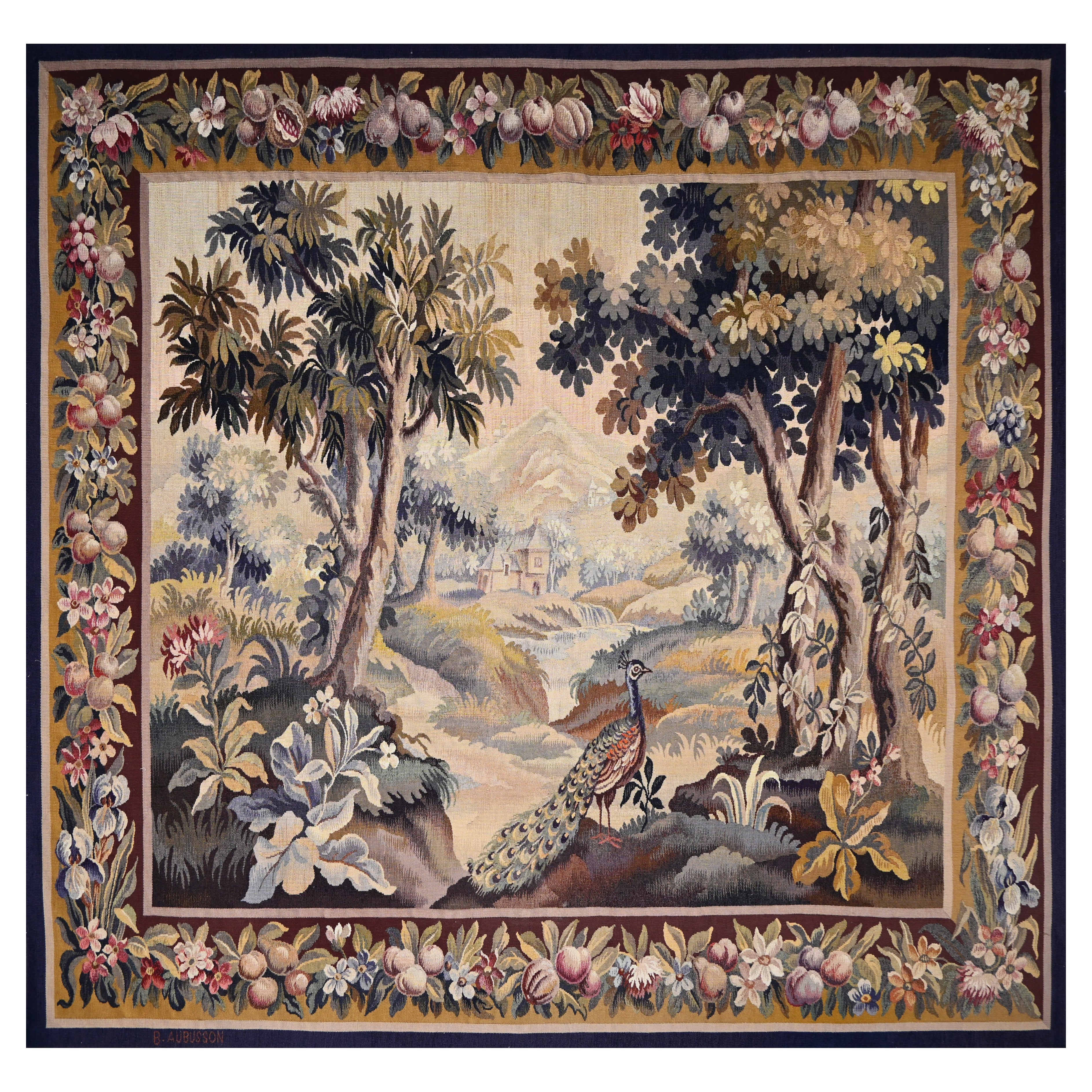 firmato Arazzo francese Grennery Aubusson Manifattura 19° - L195xh170 - N 1493