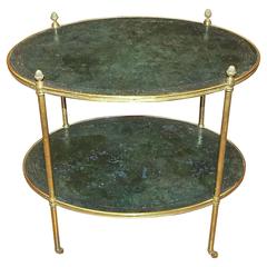 Regency Brass and Tooled Leather Side or End Table