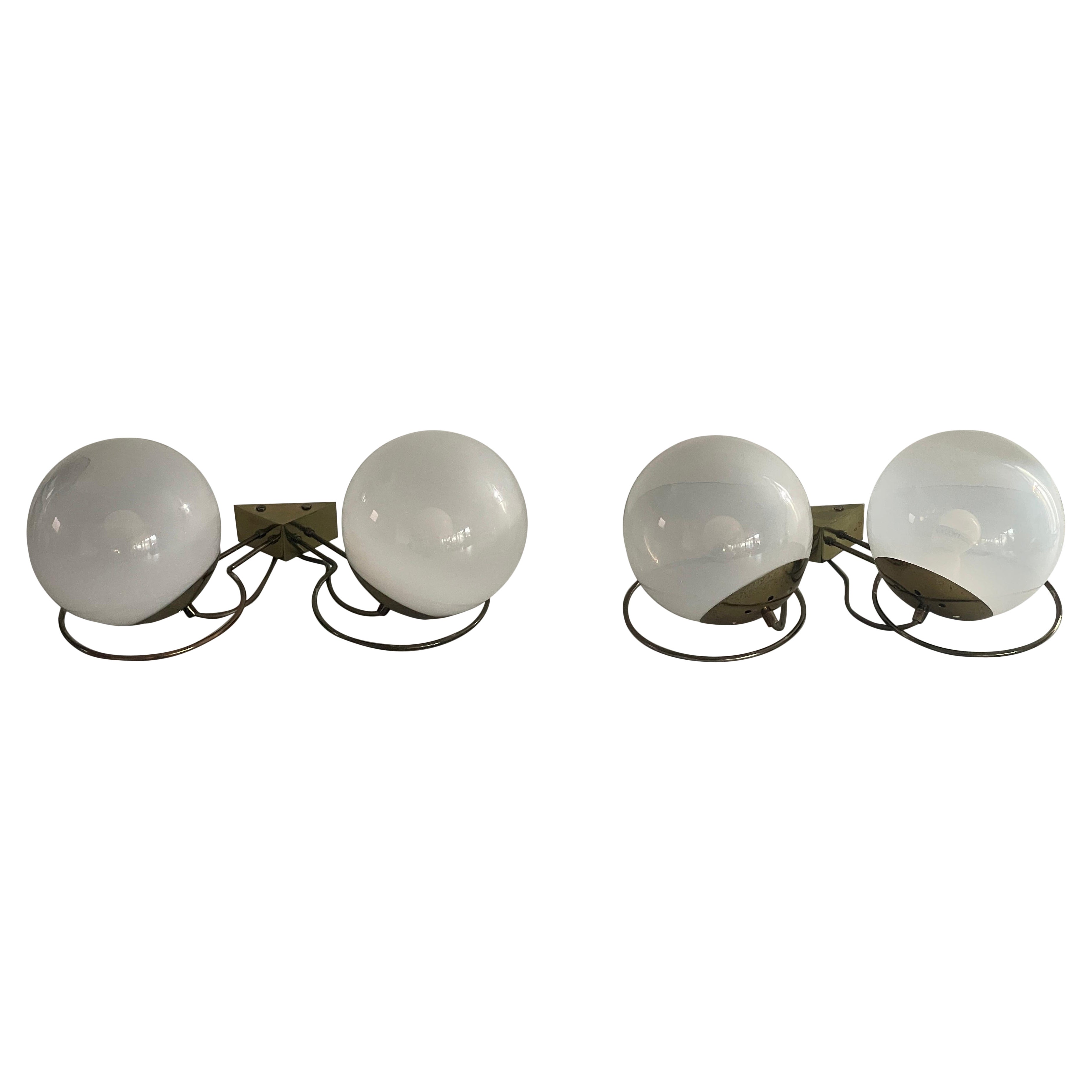 Glass Ball and Brass Sconces by Gino Sarfatti, 1950s, Italy