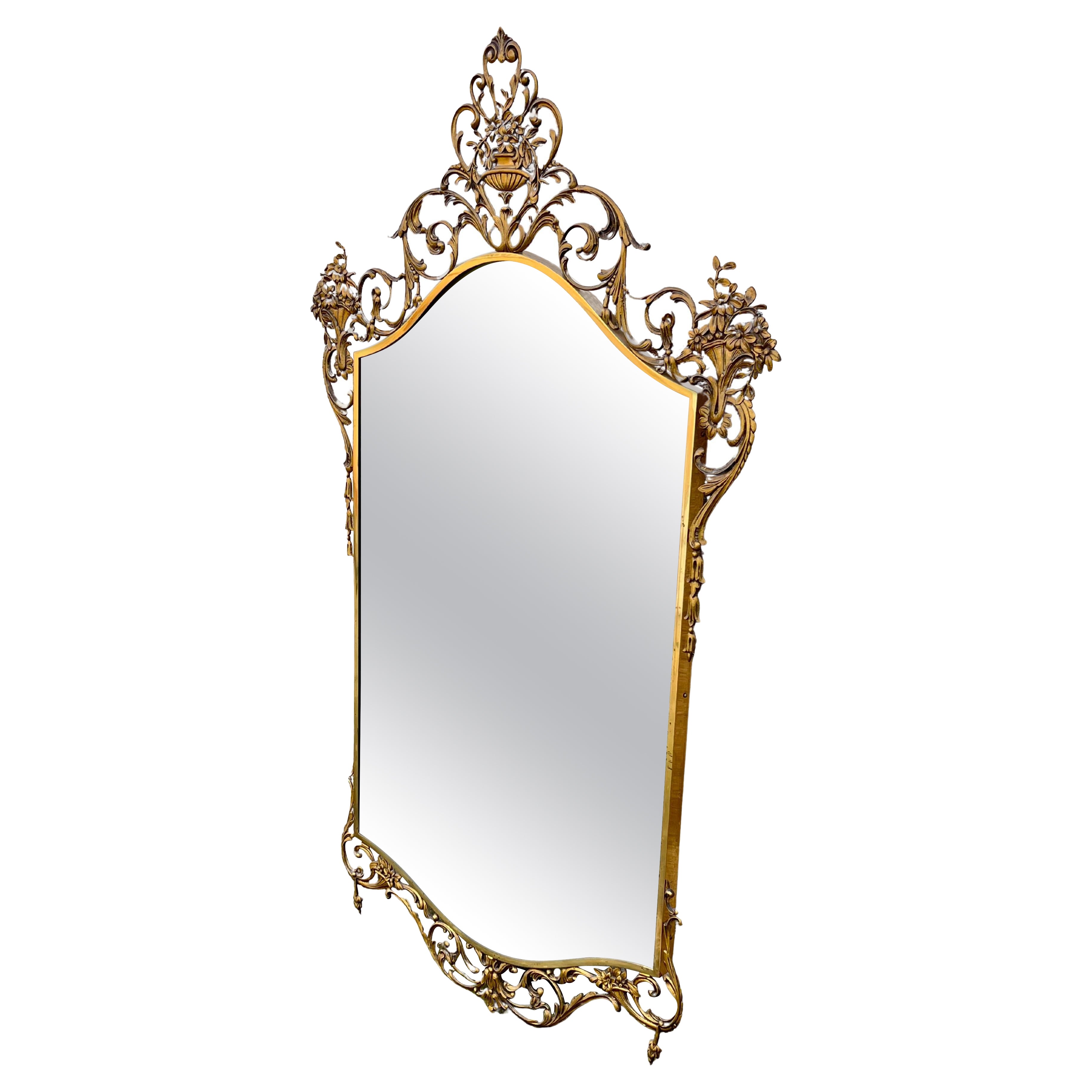 Large Mid-century Venetian Brass Wall Mirror, 1950s