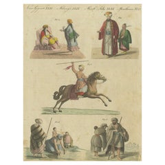 Antique 1805 Hand-Colored Engraving of Eastern Costumes from F.J. Bertuch’s Work