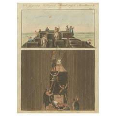 Antique 1805 Hand-Colored Engraving of Ancient Pyramid Construction from Bertuch’s Work