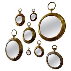 Outstanding Grouping (8) of Vintage Brass Pocket Watch Mirrors, France