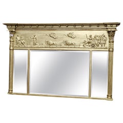 19th Century Giltwood and Gesso Triptych Overmantle Mirror & Bevelled Edge Glass
