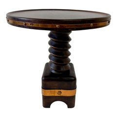 Vintage RARE Charles Dudouyt "Corkscrew" Table in Dark Walnut & Copper Trim