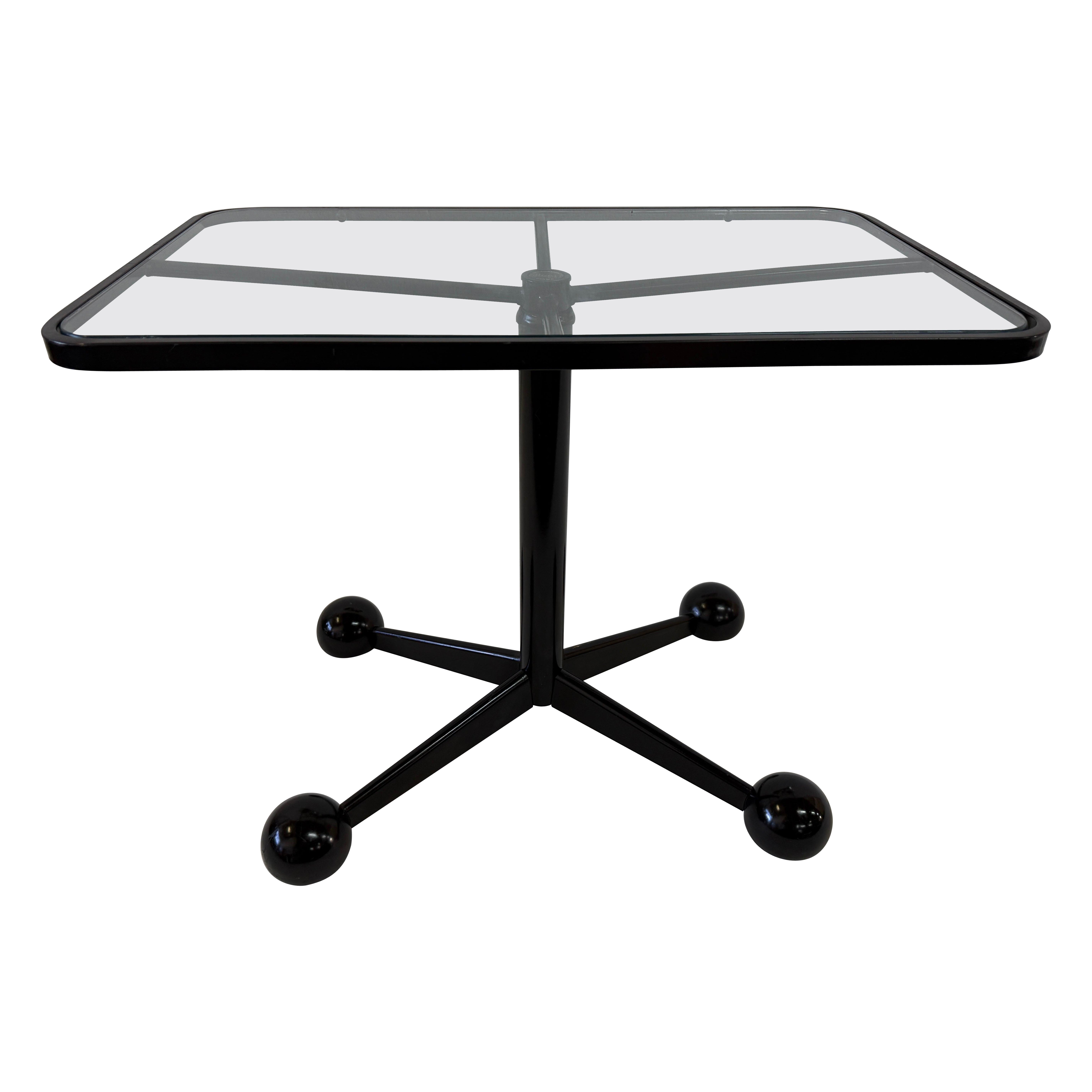 Beistelltisch aus schwarzem Metall und Glas mit Intarsien von Arredamenti Allegri (SIGNED)