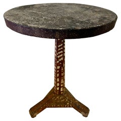 Antique French Iron + Concrete Gueridon Tri-Legged Table