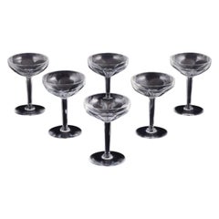 Val St. Lambert, Belgium. Six Art Deco champagne coupes in crystal, 1930s/40s