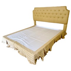 Bespoke Custom Upholstered Yellow Trellis King Size Headboard & Bed Skirt