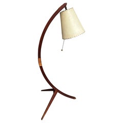 Danish Teak Bow Tripod Adjustable Floor Lamp, Rispal Style