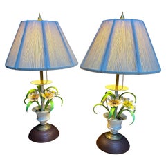 Italiano  Coppia di lampade da tavolo floreali dipinte
