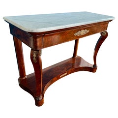 Antique French Empire Mahogany and Marble Top Console Table Bar Server Buffet