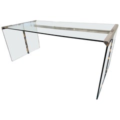 Iconic Mid Century Gallotti & Radice Glass & Chrome Waterfall Desk Writing Table
