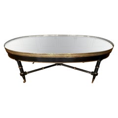 Louis XVI Maison Jansen Style Black Oval Cocktail Coffee Table Brass Gallery
