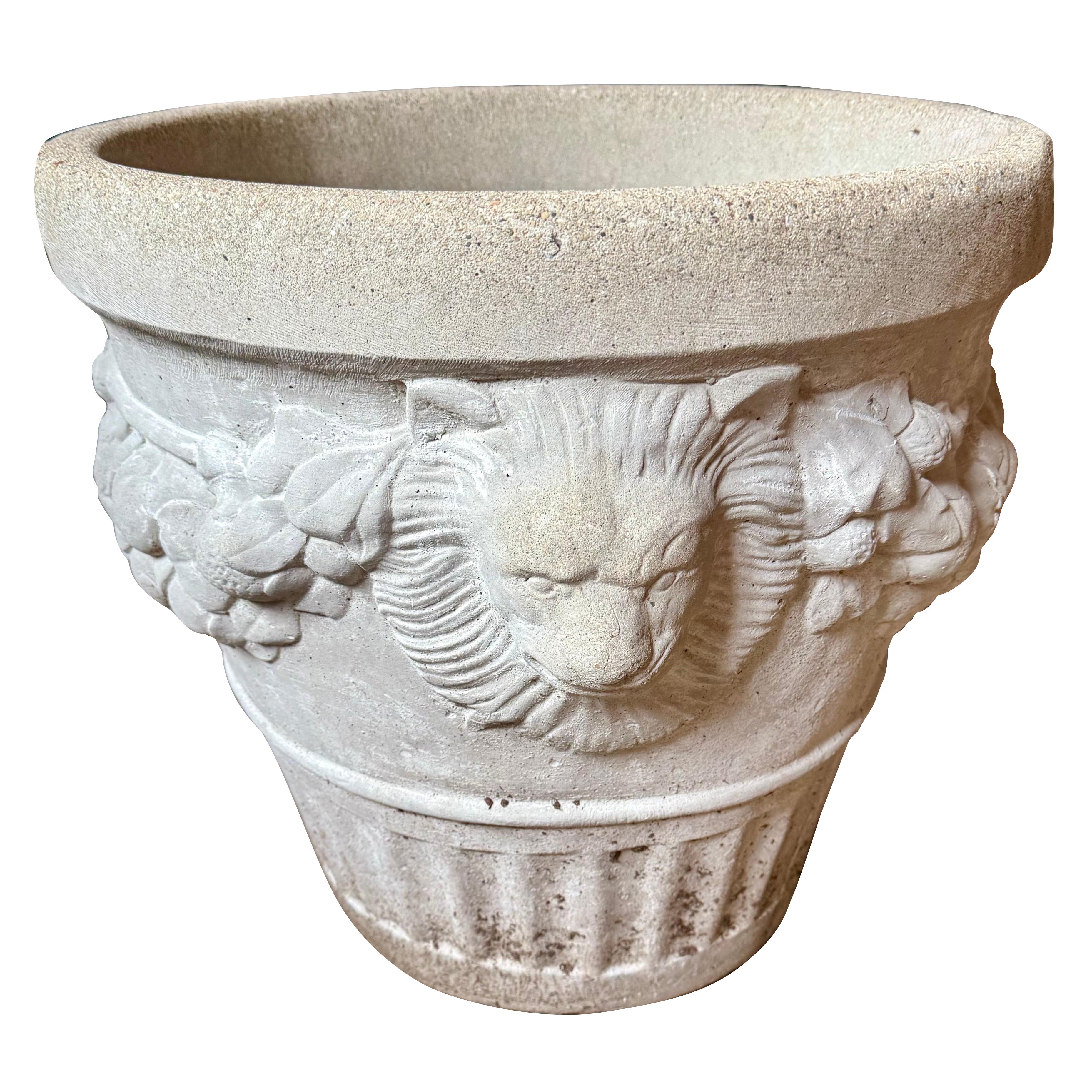 Monumental Large French Garden Lion Carved Planter Jardiniere Urn Vase Vessel For Sale