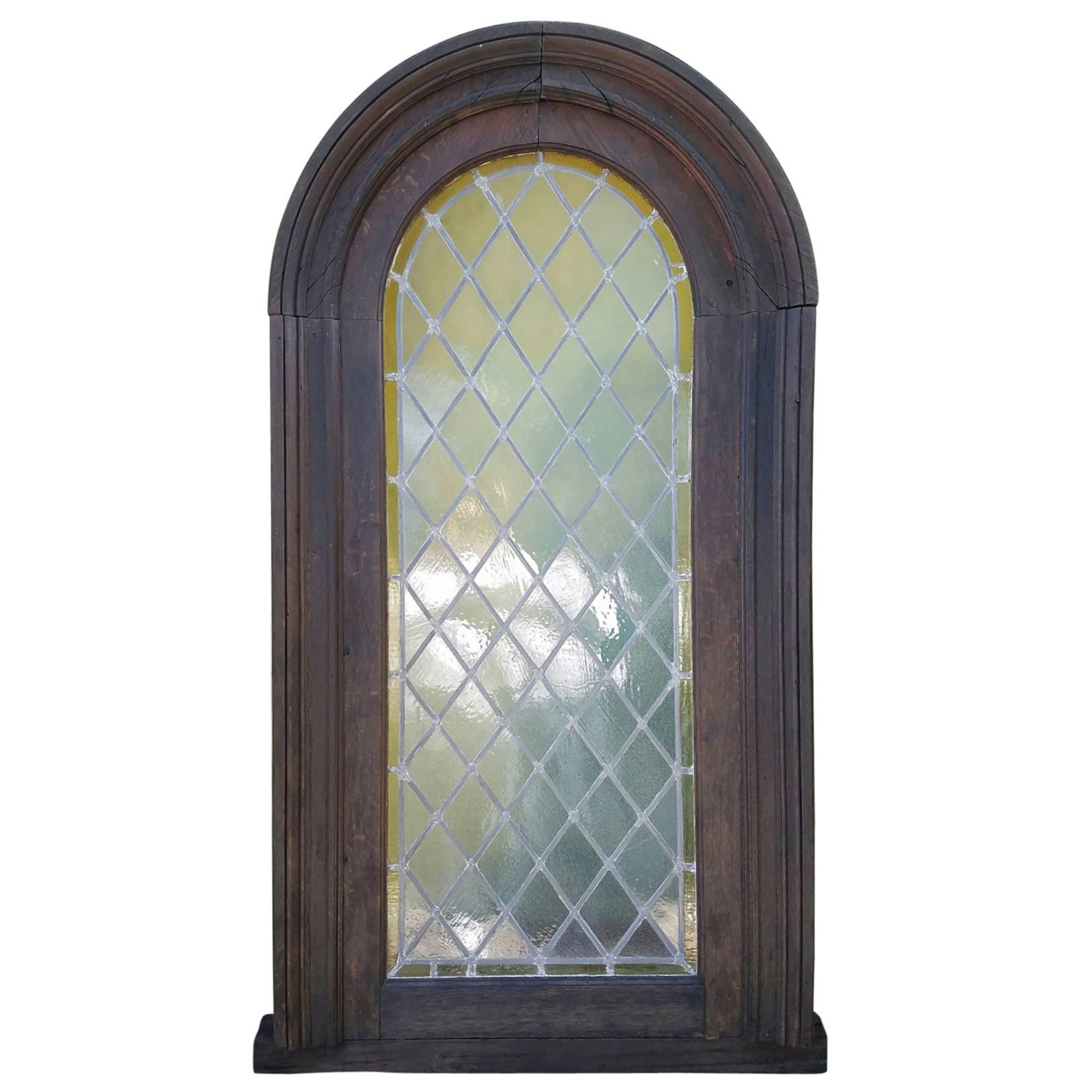 Large Antique Stained Glass Window and Frame
