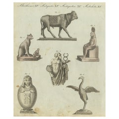 Grabado detallado de 1805 de artefactos egipcios antiguos y clásicos de Bertuch