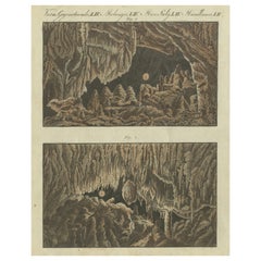 Antique Stunning 1805 Hand-Colored Engraving of Cave Interiors from Bertuch’s Work