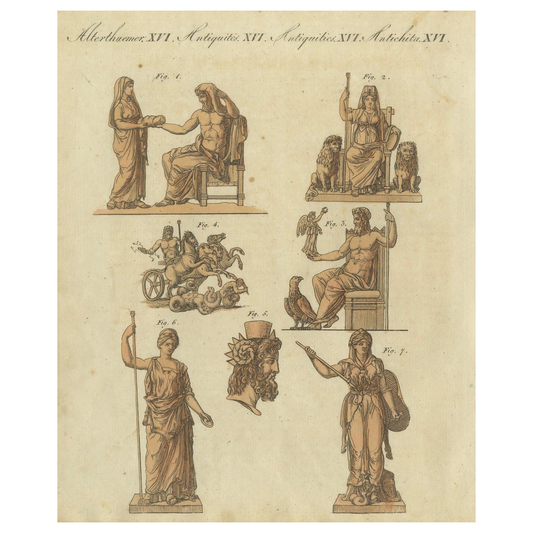 Zeus (Jupiter) Engraving from Bertuch – Classical Mythology Print, 1805