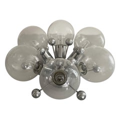 Lampada da incasso atomica a 6 sfere in vetro e cromo, anni '60, Italia